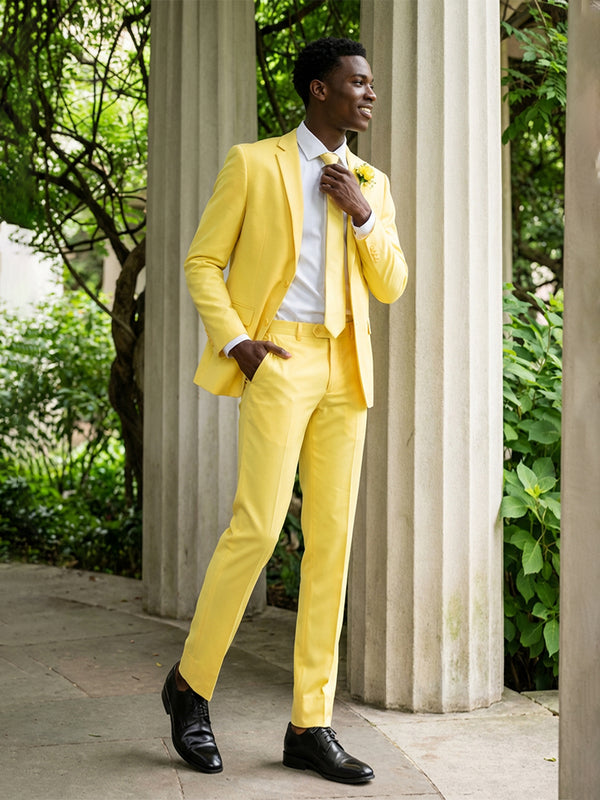 Men's Yellow 2 Pieces Single Breasted Two-Buttons Notched Lapel Party Prom Suits