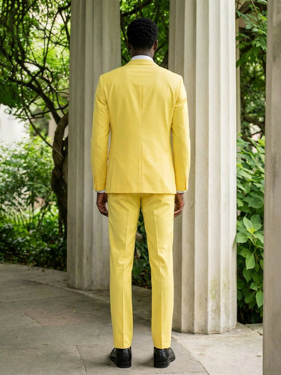 Men's Yellow 2 Pieces Single Breasted Two-Buttons Notched Lapel Party Prom Suits