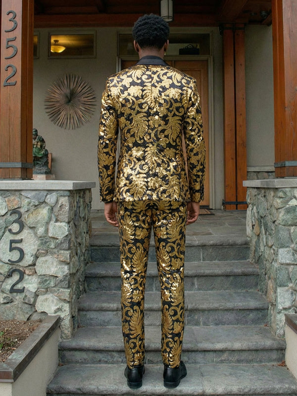 Men's Vintage Sequin 2 Pieces Single Breasted One Button Peak Lapel Wedding Prom Suits