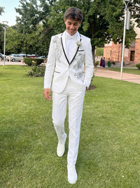 Men's Tailored Fit Floral 2 Pieces Single Breasted One Button Notched Lapel Wedding Prom Suits