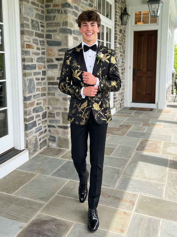 Men's Vintage Floral 2 Pieces Single Breasted One Button Peak Lapel Wedding Prom Suits