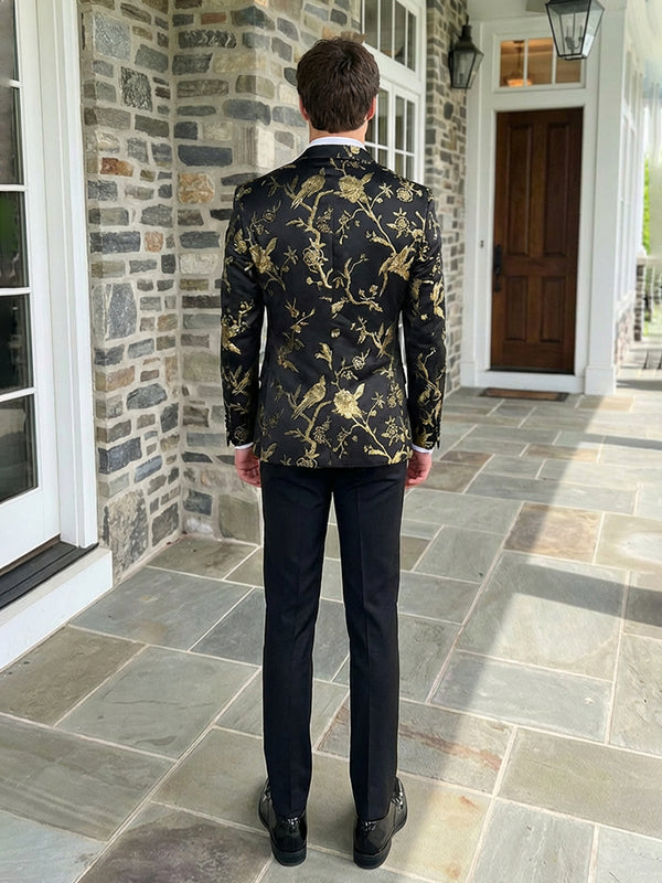 Men's Vintage Floral 2 Pieces Single Breasted One Button Peak Lapel Wedding Prom Suits