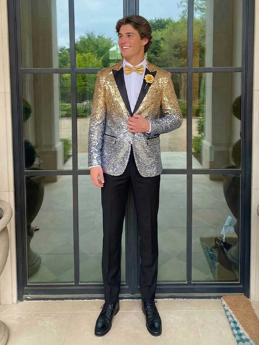 Men's Sequins Peak Lapel Single Breasted One-Button 2 Pieces Wedding Prom Suits