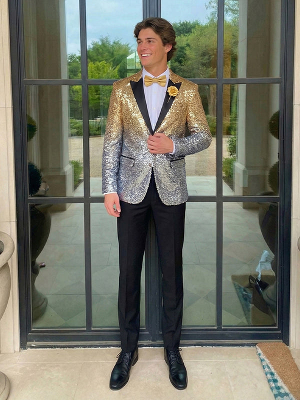 Men's Sequins Peak Lapel Single Breasted One-Button 2 Pieces Wedding Prom Suits