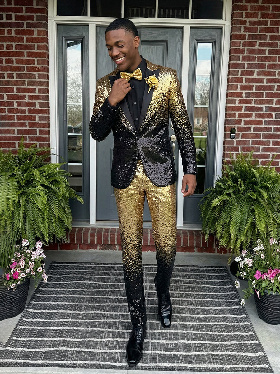 Vintage Men's Sequins Peak Lapel Single Breasted One-Button 2 Pieces Wedding Party Suits