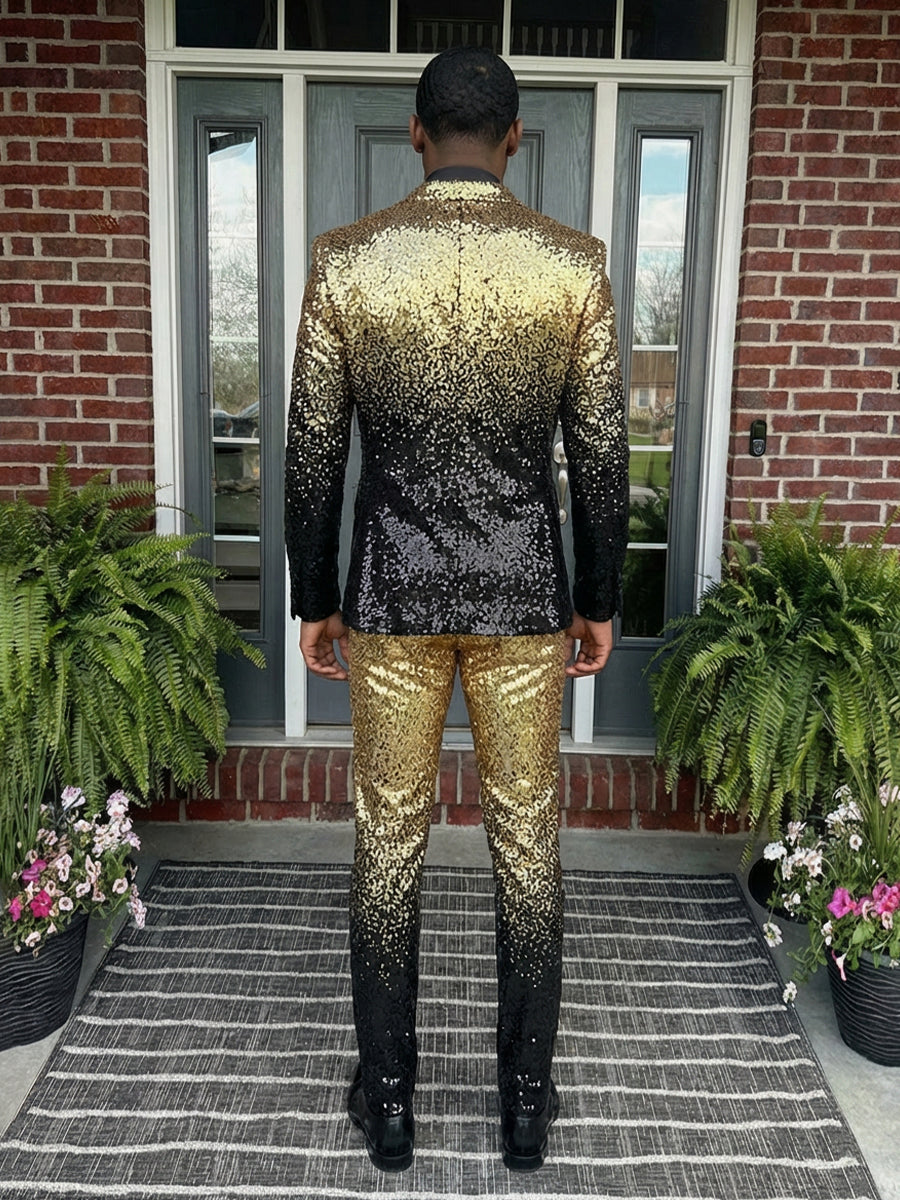 Vintage Men's Sequins Peak Lapel Single Breasted One-Button 2 Pieces Wedding Party Suits
