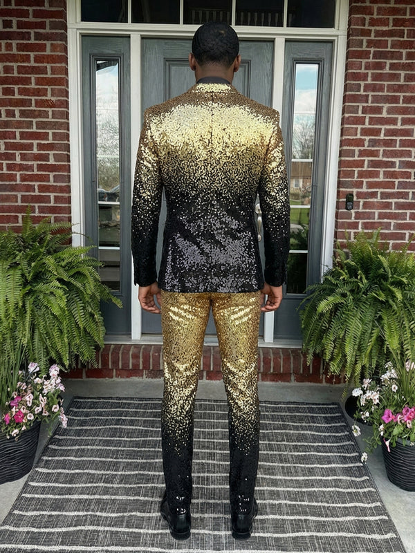 Vintage Men's Sequins Peak Lapel Single Breasted One-Button 2 Pieces Wedding Party Suits