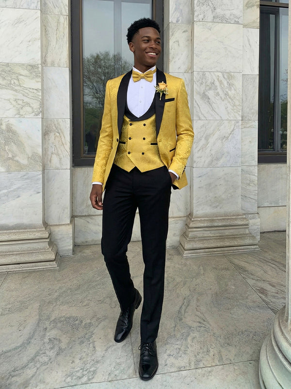 Men's Jacquard 3 Pieces Single Breasted One-Button Shawl Lapel Party Prom Suits