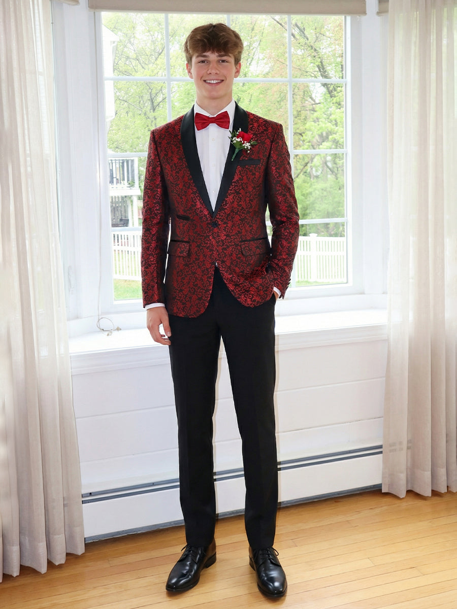 Men's Floral Jacquard Single Breasted One-Button 2 Pieces Shawl Lapel Wedding Party Suits