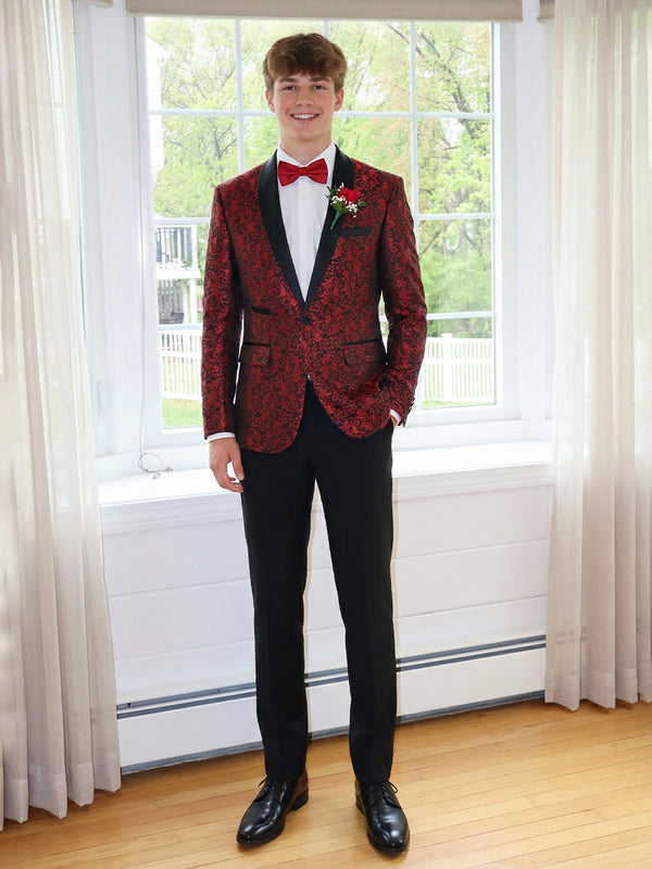 Men's Floral Jacquard Single Breasted One-Button 2 Pieces Shawl Lapel Wedding Party Suits