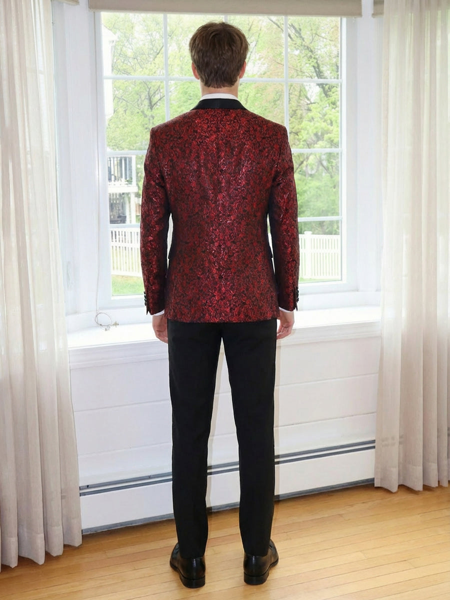 Men's Floral Jacquard Single Breasted One-Button 2 Pieces Shawl Lapel Wedding Party Suits