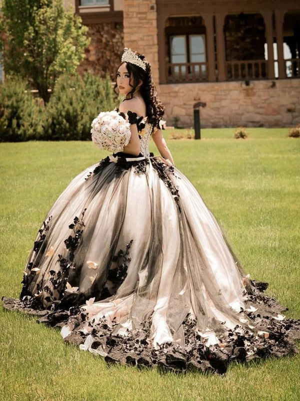 Shirees Ball Gowns Black White Lace Applique Princess Quinceanera Dress for 15th Birthday Princess Photoshoot 2026