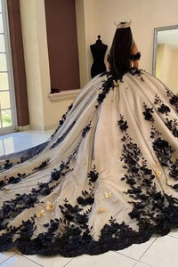 Ball Gowns Black White Lace Applique Princess Quinceanera Dress for 15th Birthday Princess Photoshoot
