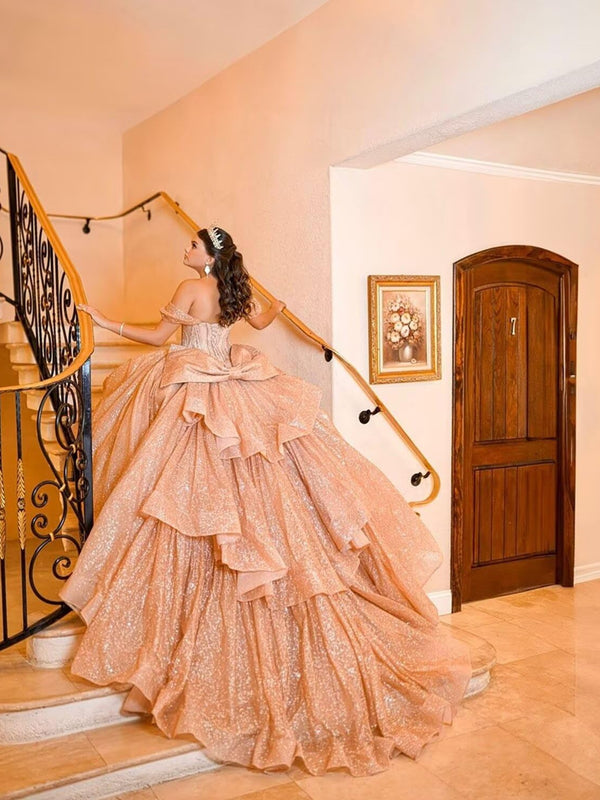 Ball Gowns Bow Princess Empire Waist Quinceanera Dress for 15th Birthday Photoshoot