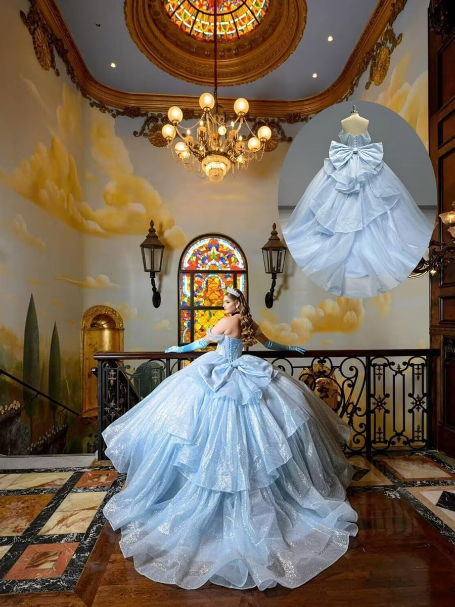 Ball Gowns Bow Princess Empire Waist Quinceanera Dress for 15th Birthday Photoshoot