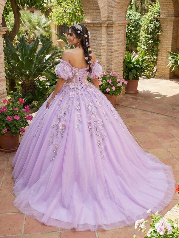 Luxury Tulles Quinceanera Dress Cold Shoulder Sparkly Ball Gowns for Photoshoot
