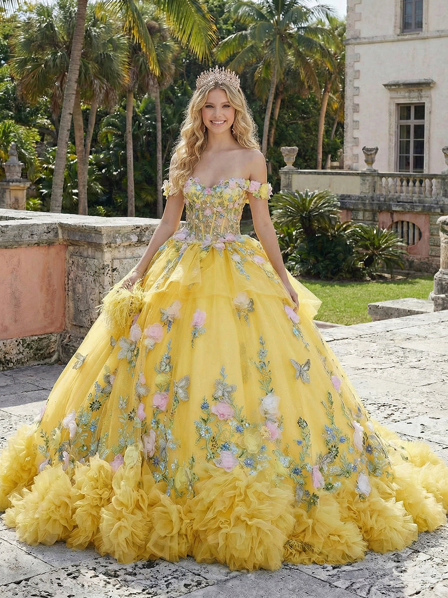 Luxury Tulles Quinceanera Dress Cold Shoulder Corset Ball Gowns for Photoshoot