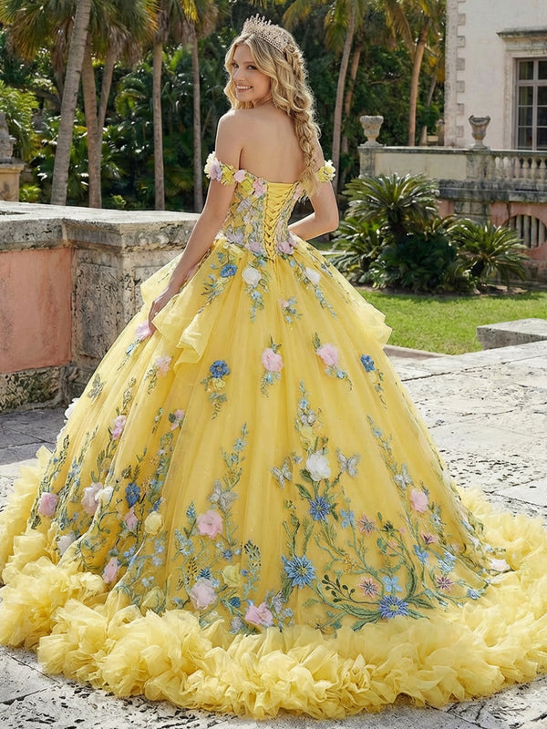 Luxury Tulles Quinceanera Dress Cold Shoulder Corset Ball Gowns for Photoshoot