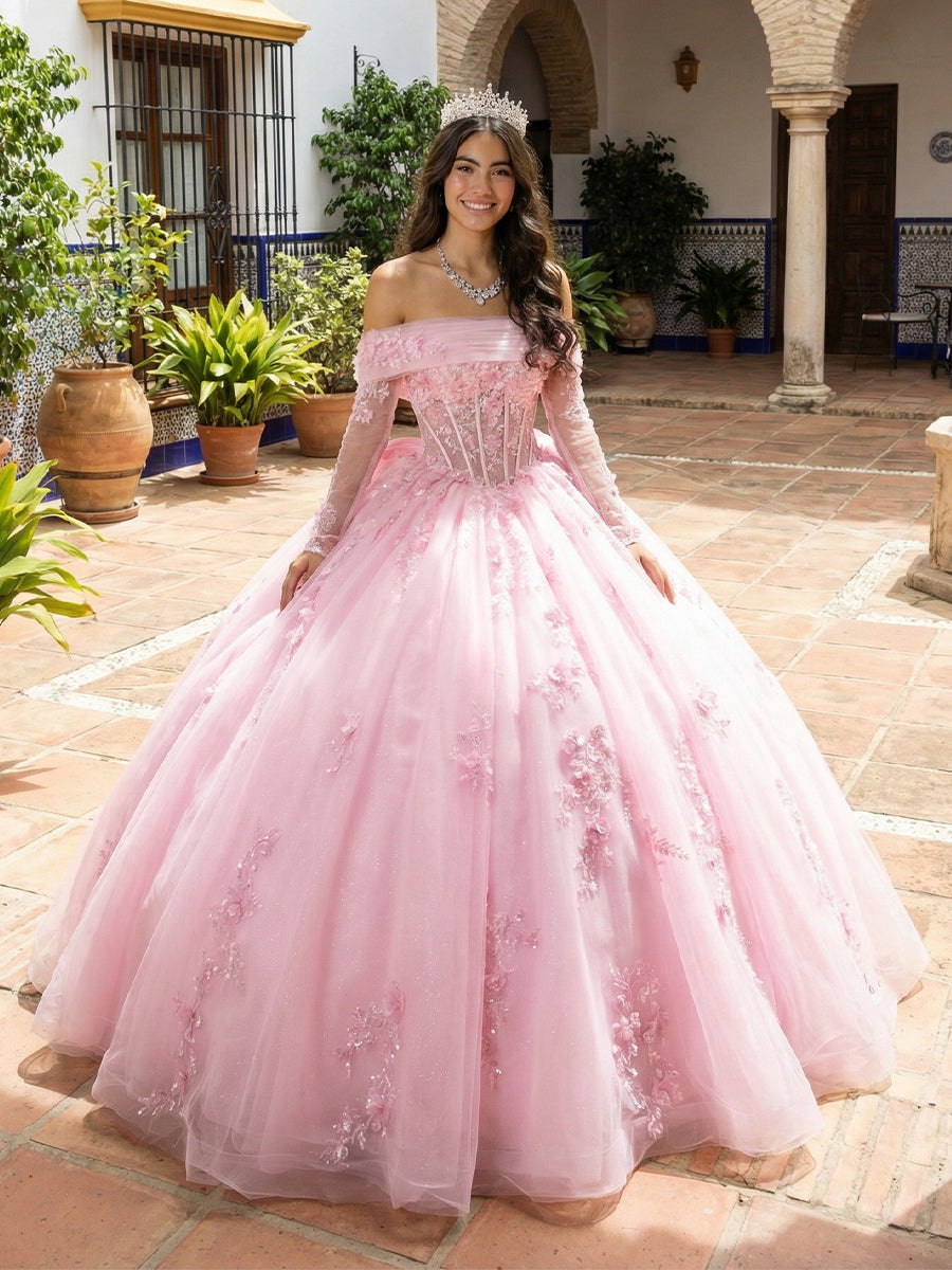 Sparkly Tulles Quinceanera Dress Long Sleeves Ball Gowns for Photoshoot for Princess Sweet 15