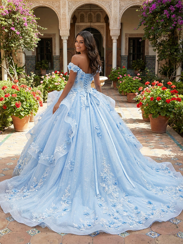 Tulles Quinceanera Dress Cold Shoulder Photoshoot for Princess Gowns Sweet 15