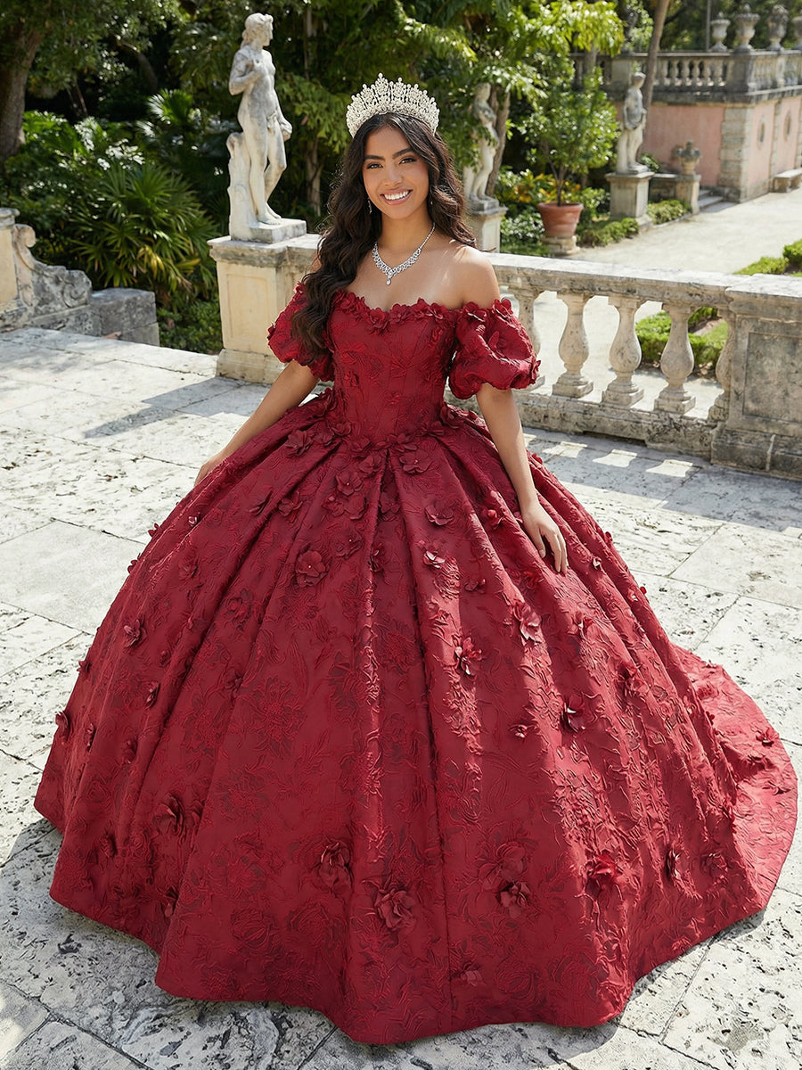 Sparkly Glitter Quinceanera Dress 3D Flower Ball Gowns for Photoshoot for Princess Sweet 15