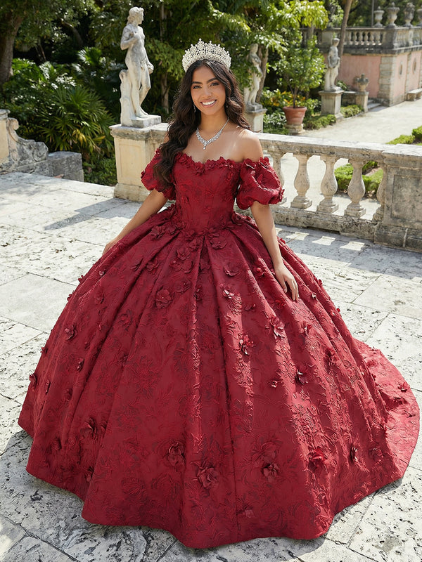 Sparkly Glitter Quinceanera Dress 3D Flower Ball Gowns for Photoshoot for Princess Sweet 15