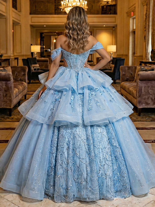 Ball Gowns Tulles Layered Quinceanera Dress Photoshoot for Princess Sweet 15