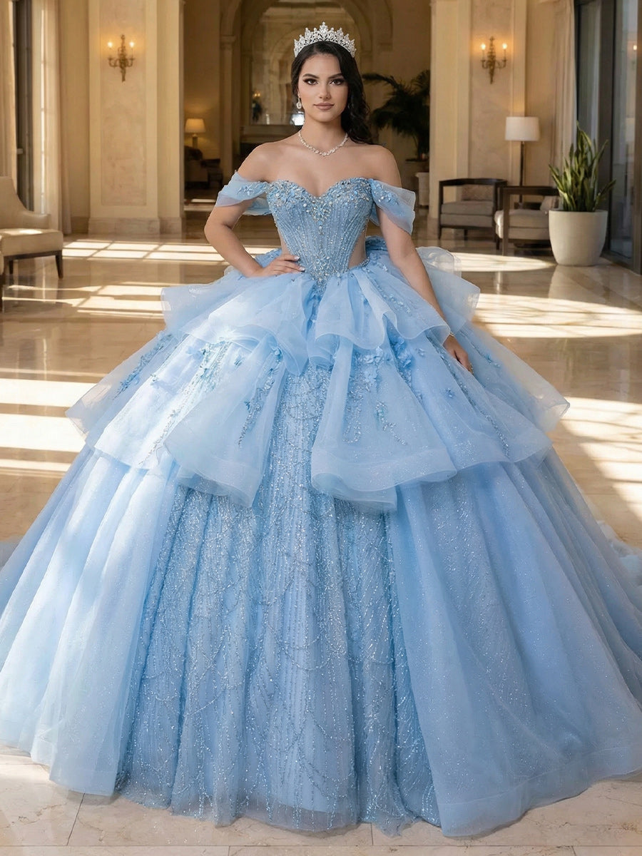 Ball Gowns Tulles Layered Quinceanera Dress Photoshoot for Princess Sweet 15