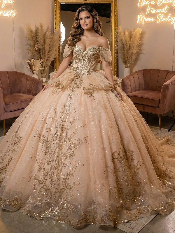 Sparkly Glitter Quinceanera Dress Ball Gowns for Photoshoot for Princess Sweet 15