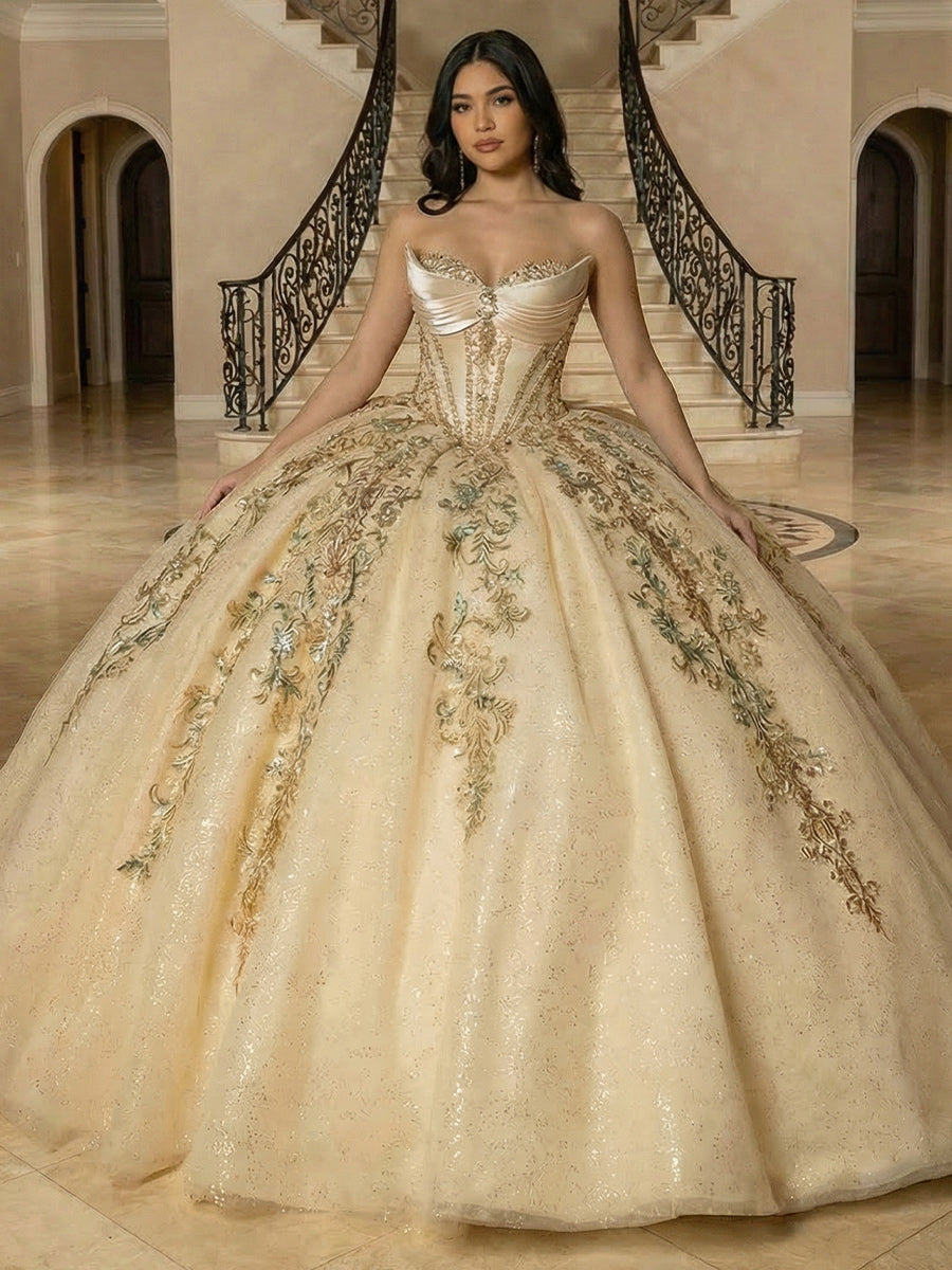 Glitter Strapless Quinceanera Dress for Sweet 15 16 Ball Gowns Princess PhotoShoot