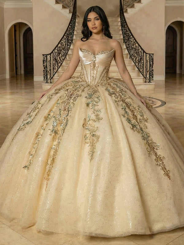 Glitter Strapless Quinceanera Dress for Sweet 15 16 Ball Gowns Princess PhotoShoot
