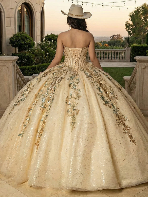 Glitter Strapless Quinceanera Dress for Sweet 15 16 Ball Gowns Princess PhotoShoot