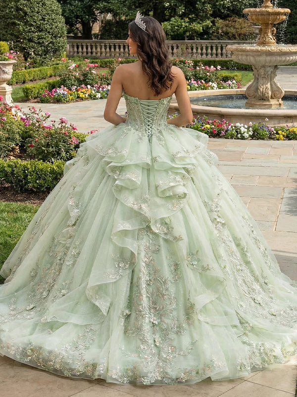 Tulles Quinceanera Dresses 3D Flower Ball Gowns for Photoshoot for Princess Sweet 15