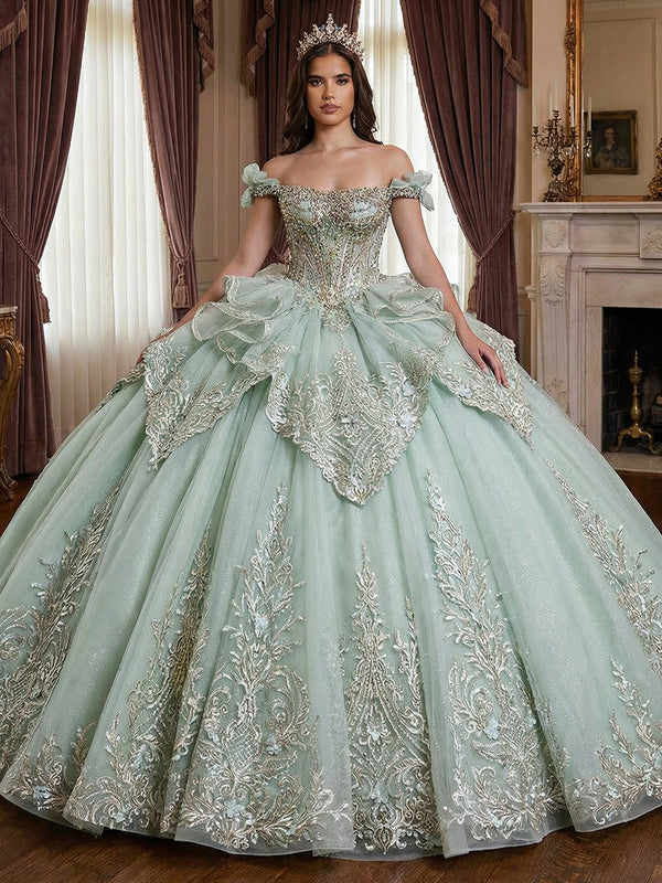 Tulles Laces Quinceanera Dresses Floral Ball Gowns for Photoshoot for Princess Sweet 15