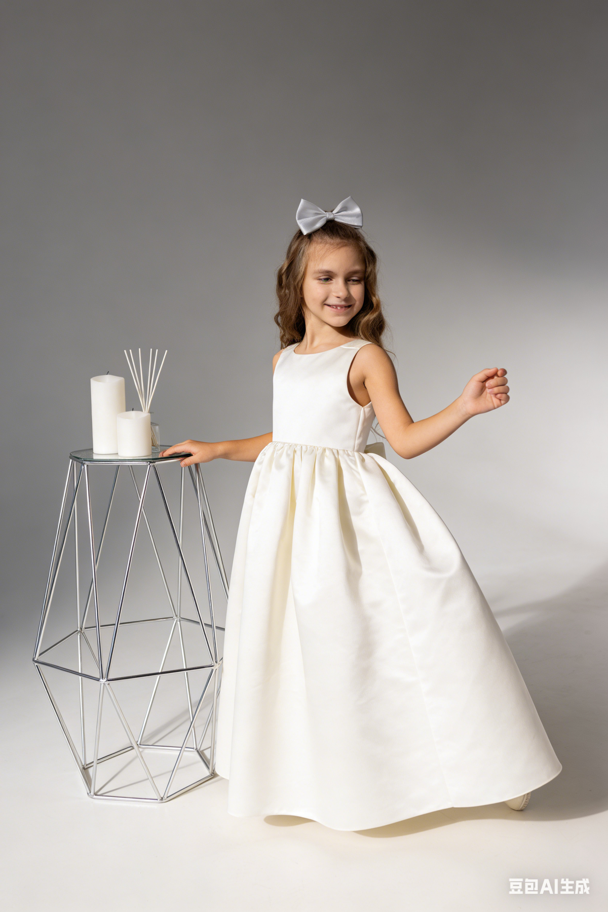 Elegant Satin A Line Flower Girl Dress Sleeveless Open Back Bow for Wedding Pageant Formal Gowns