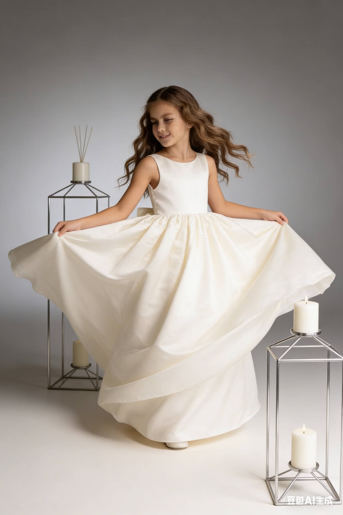 Elegant Satin A Line Flower Girl Dress Sleeveless Open Back Bow for Wedding Pageant Formal Gowns