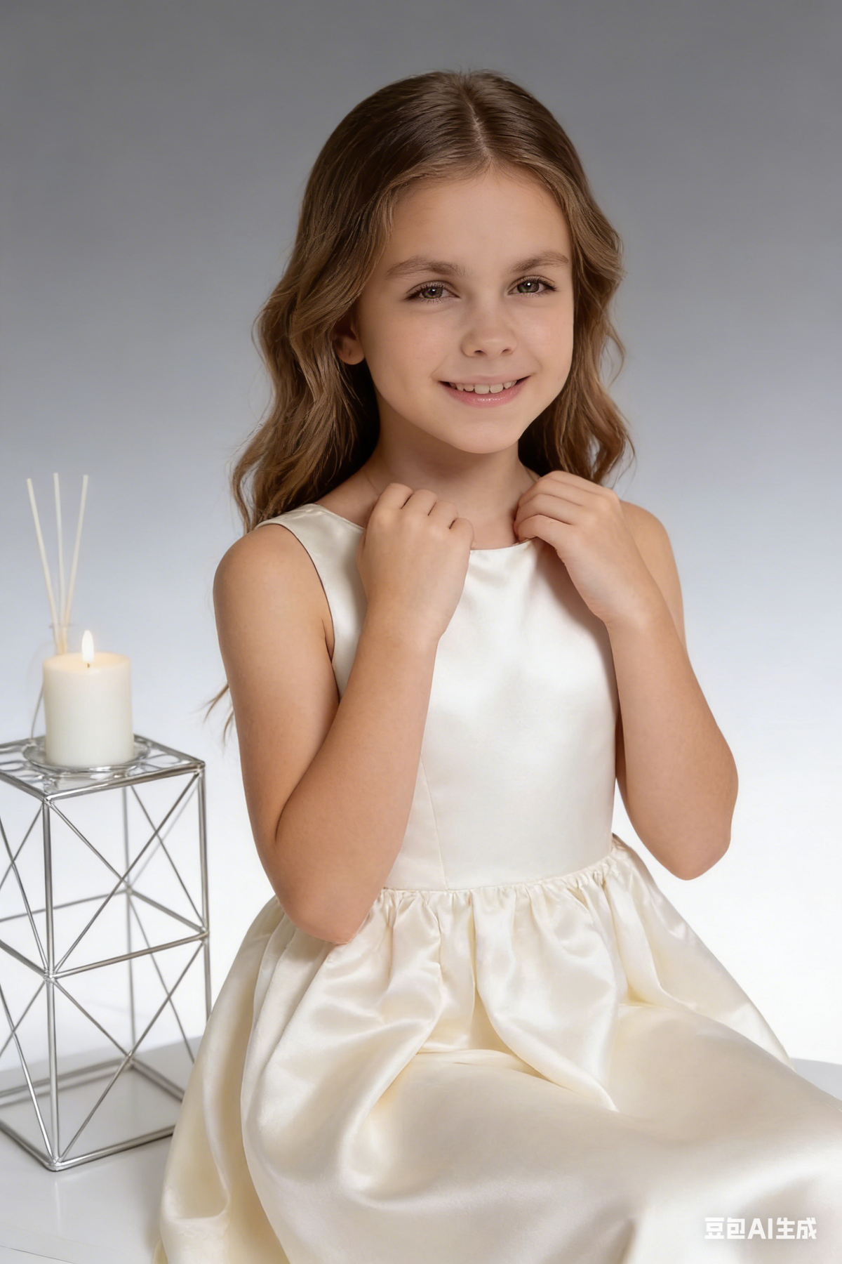 Elegant Satin A Line Flower Girl Dress Sleeveless Open Back Bow for Wedding Pageant Formal Gowns