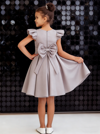 Chic Ruffle Sleeve Flower Girl Dress with Back Bow for Wedding Pageant Formal Party