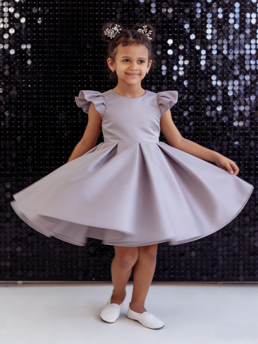 Chic Ruffle Sleeve Flower Girl Dress with Back Bow for Wedding Pageant Formal Party