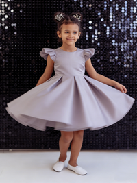 Chic Ruffle Sleeve Flower Girl Dress with Back Bow for Wedding Pageant Formal Party