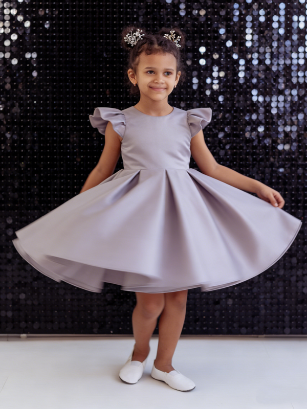 Chic Ruffle Sleeve Flower Girl Dress with Back Bow for Wedding Pageant Formal Party