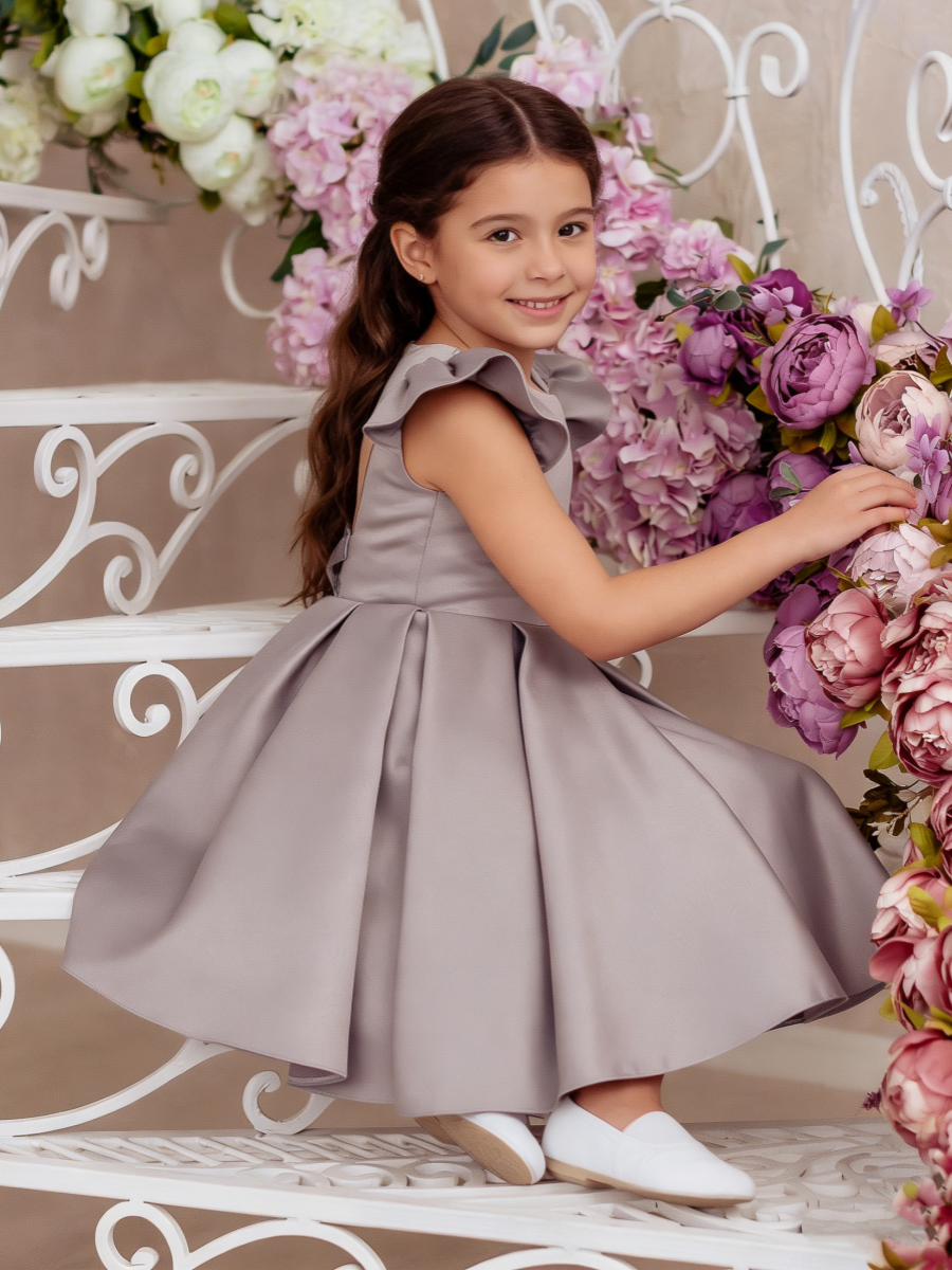Chic Ruffle Sleeve Flower Girl Dress with Back Bow for Wedding Pageant Formal Party
