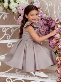 Chic Ruffle Sleeve Flower Girl Dress with Back Bow for Wedding Pageant Formal Party