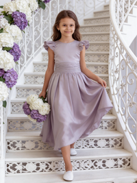 Chic Ruffle Sleeve Flower Girl Dress with Back Bow for Wedding Pageant Formal Party