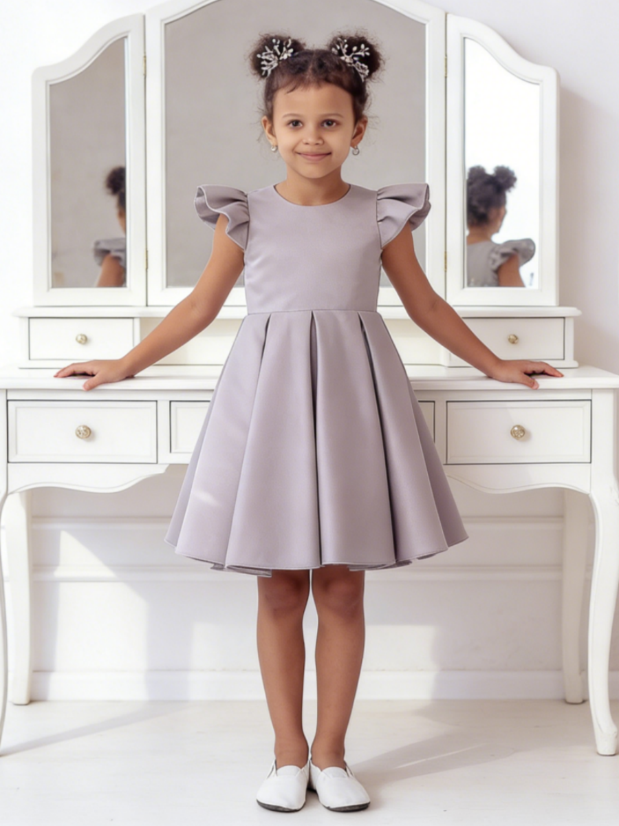 Chic Ruffle Sleeve Flower Girl Dress with Back Bow for Wedding Pageant Formal Party