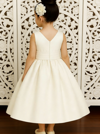 Sleeveless Satin Flower Girl Dress with Front Bow for Wedding Formal Party