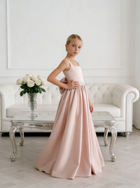 Sleeveless Satin Flower Girl Gown with Lace Up Back Bow for Wedding Formal Pageant