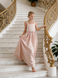 Sleeveless Satin Flower Girl Gown with Lace Up Back Bow for Wedding Formal Pageant