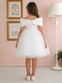Off Shoulder Bow Tulle Flower Girl Dress for Wedding Formal Party