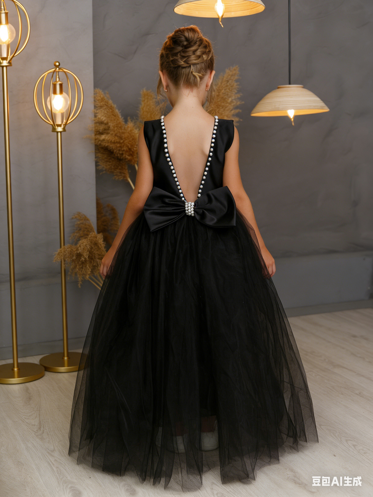 Elegant Flower Girl Dress Sleeveless A Line Formal Gown with Pearl Accents and Bow Detail for Weddings Parties Pageants and Special Occasions